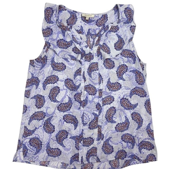 Skies Are Blue Paisley Ruffle Boho Career Airy Career Office Tank Blouse L - Picture 1 of 11